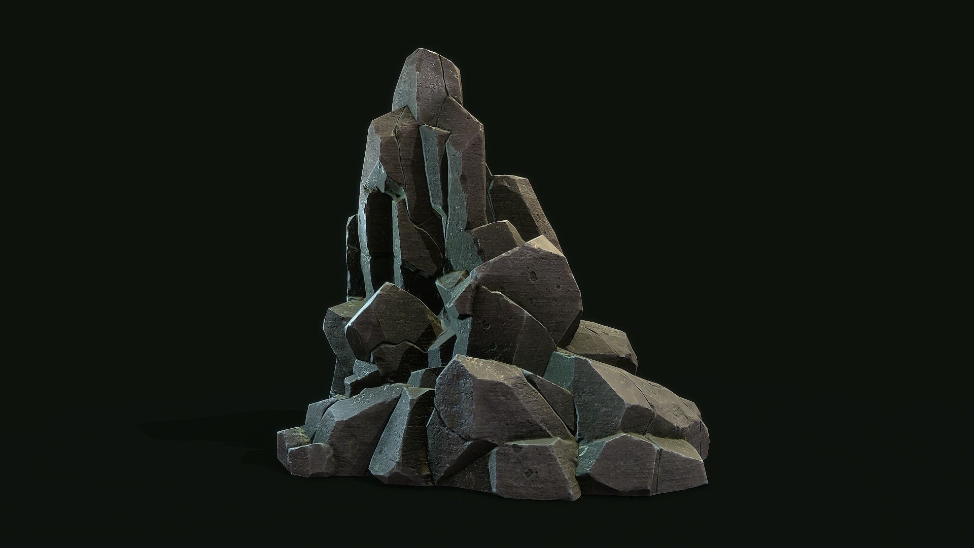Stylized Gray Stone moss 3 PBR low poly Low-poly 3D model Low-poly 3D model_2