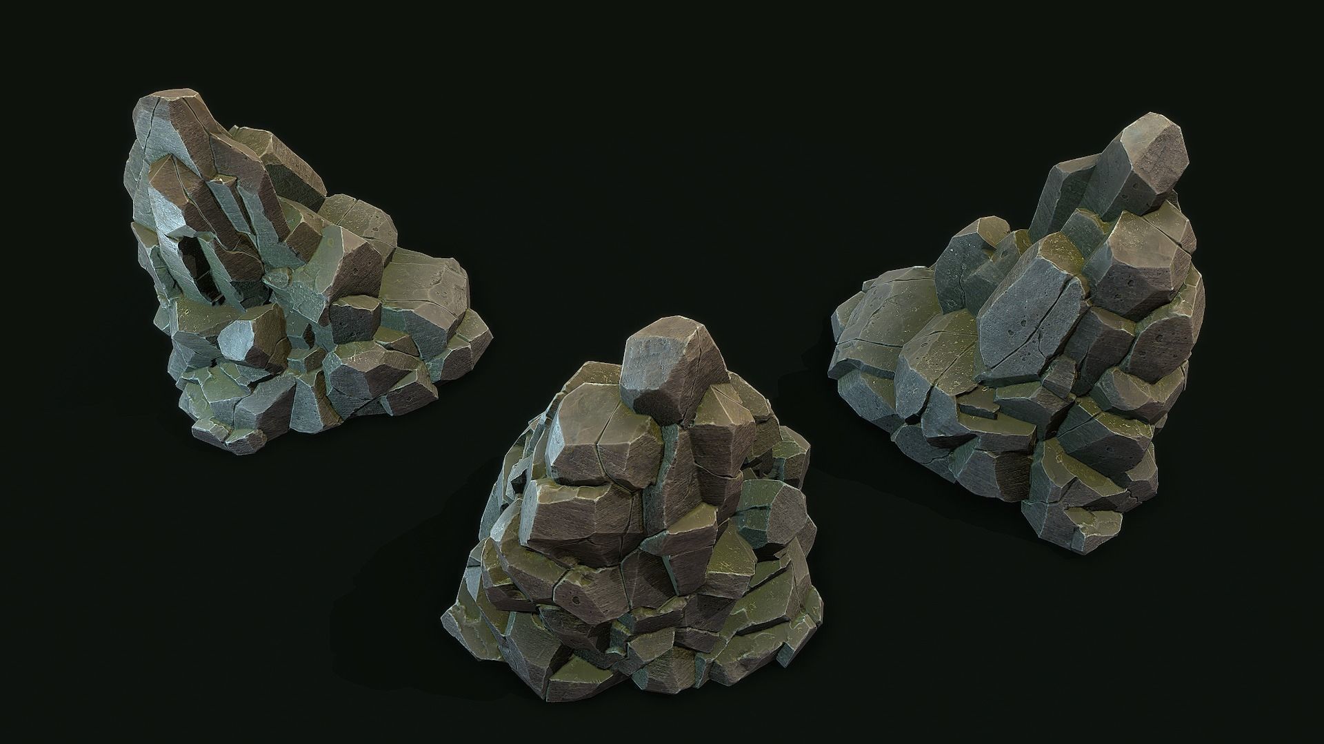 Stylized Gray Stone moss 3 PBR low poly Low-poly 3D model Low-poly 3D model_7