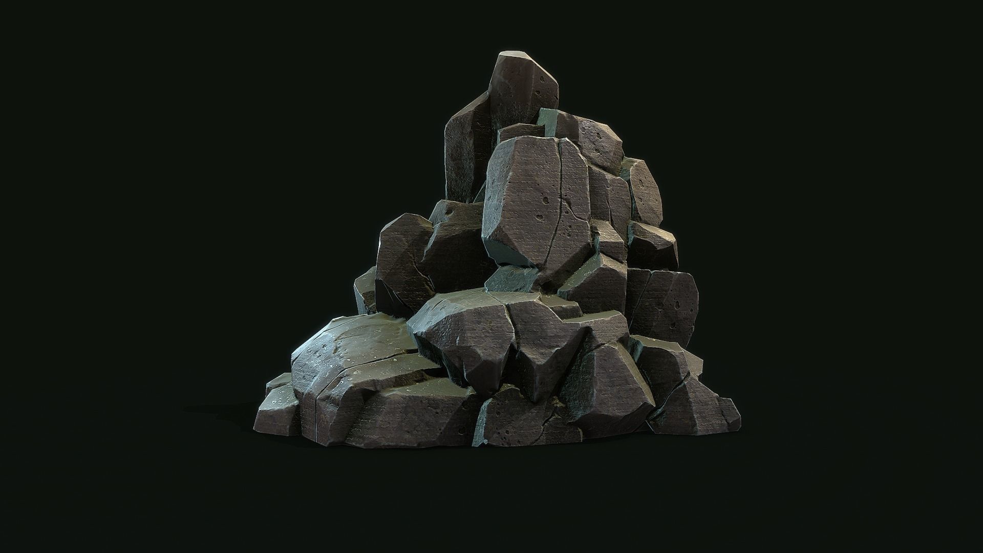 Stylized Gray Stone moss 3 PBR low poly Low-poly 3D model Low-poly 3D model_1
