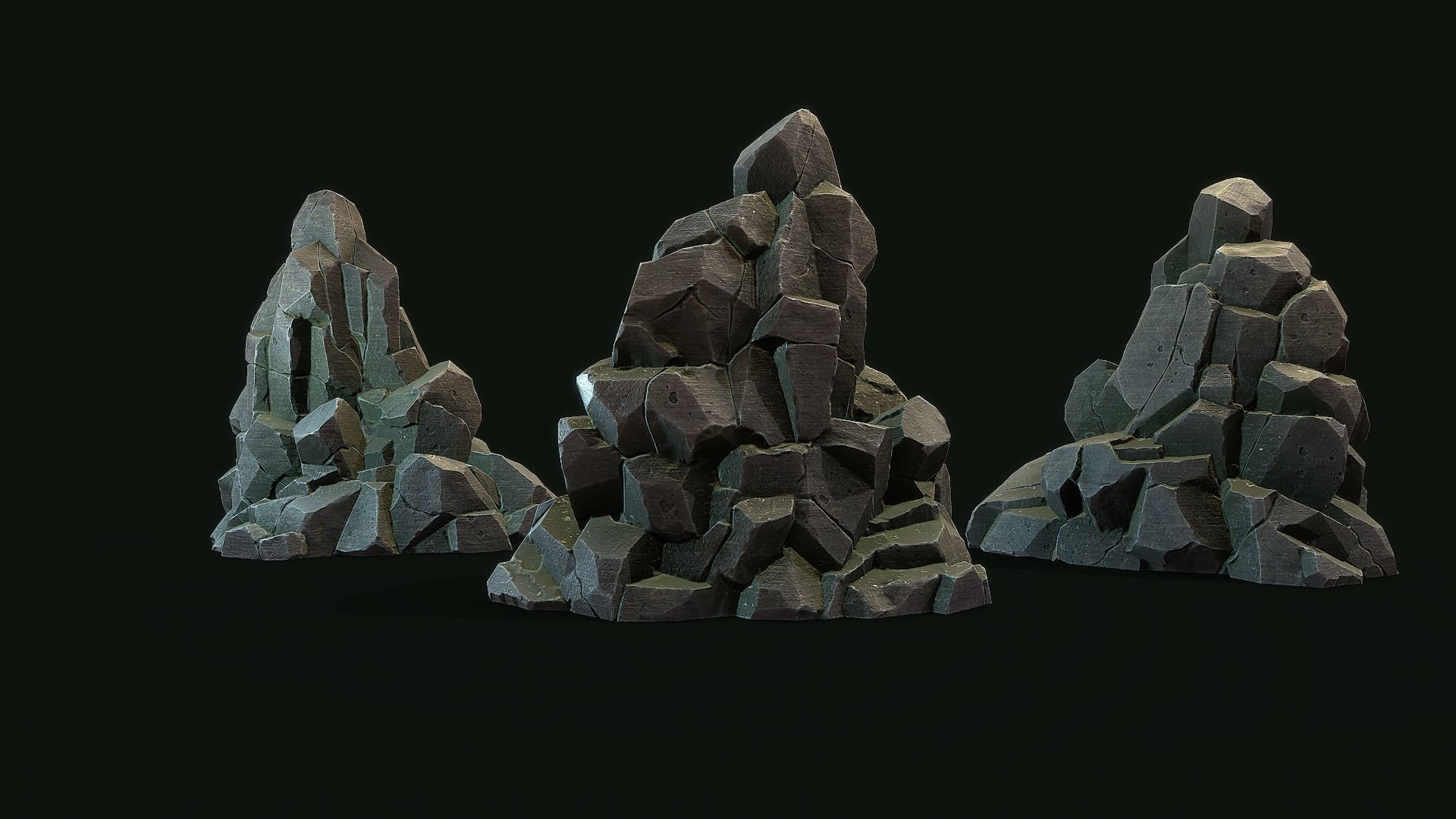 Stylized Gray Stone moss 3 PBR low poly Low-poly 3D model Low-poly 3D model_6