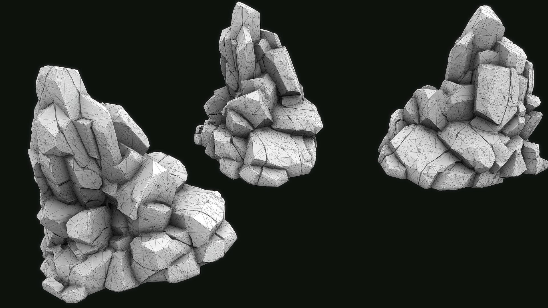 Stylized Gray Stone moss 3 PBR low poly Low-poly 3D model Low-poly 3D model_9