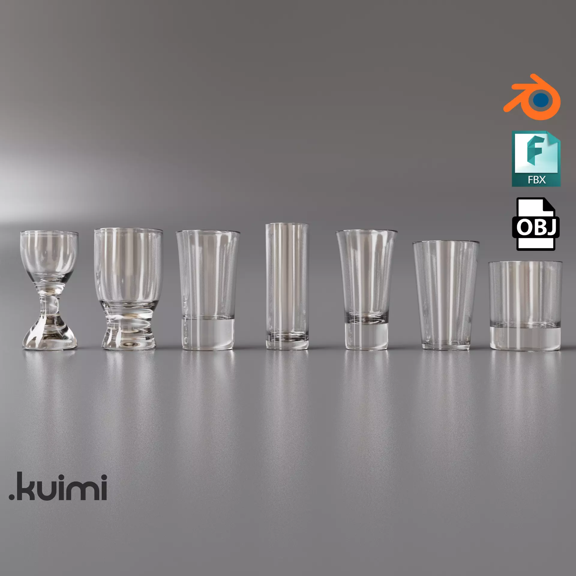 Shot Glasses Pack Low-poly 3D model_0