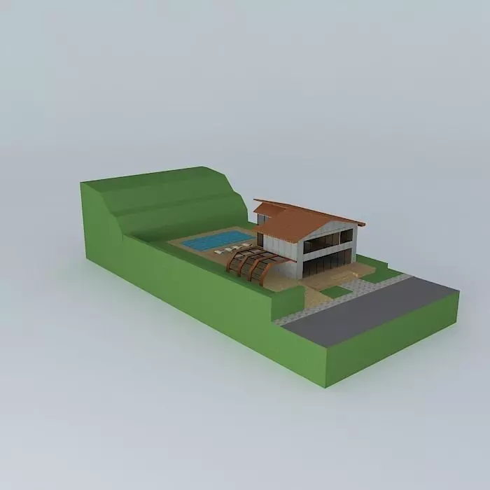 House with pool exterior design  NEG Free 3D model_0
