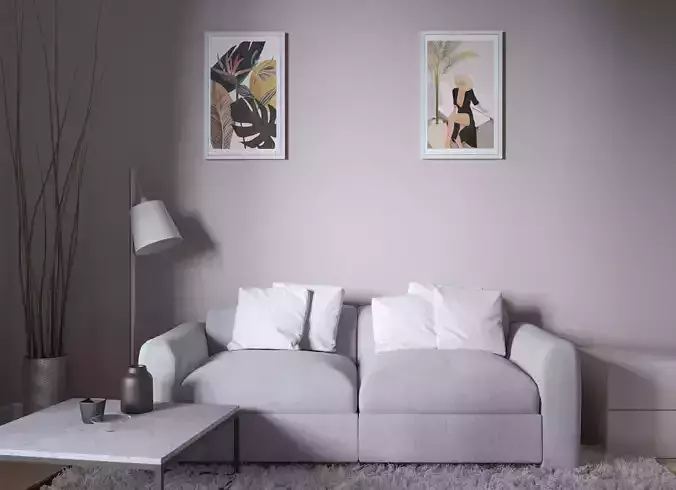 Apartments living room with walls and couch Free 3D model