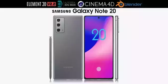 Samsung Galaxy Note 20 gray 3D model