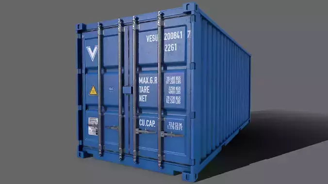 PBR 20 ft Shipping Cargo Container Version 2 - Blue Light Low-poly 3D model