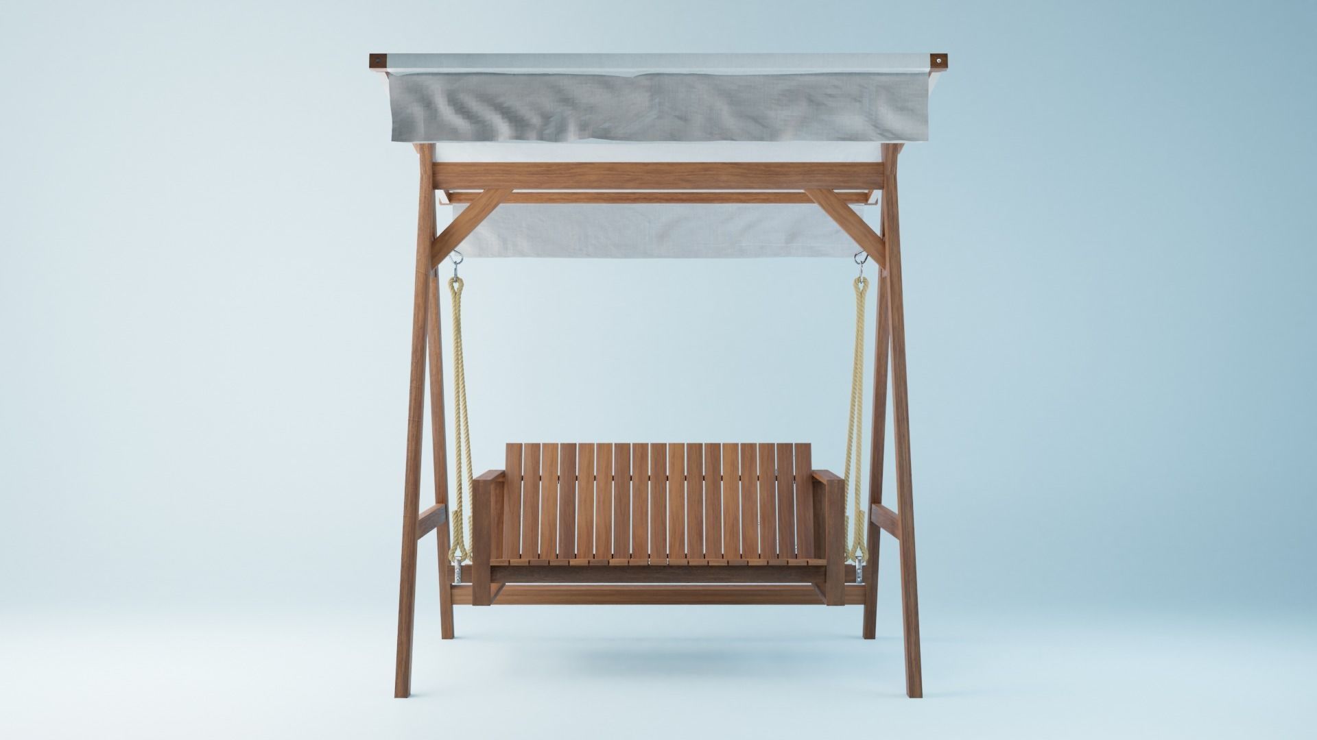 BK set wooden swing chair with canopy Low-poly 3D model_17