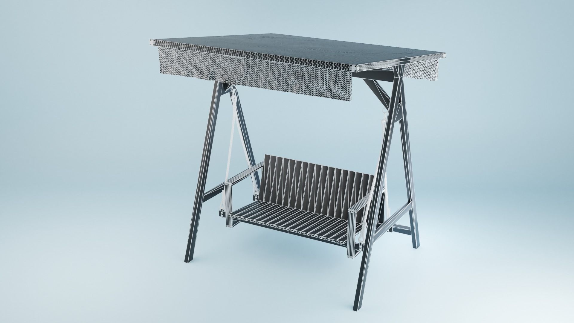 BK set wooden swing chair with canopy Low-poly 3D model_18