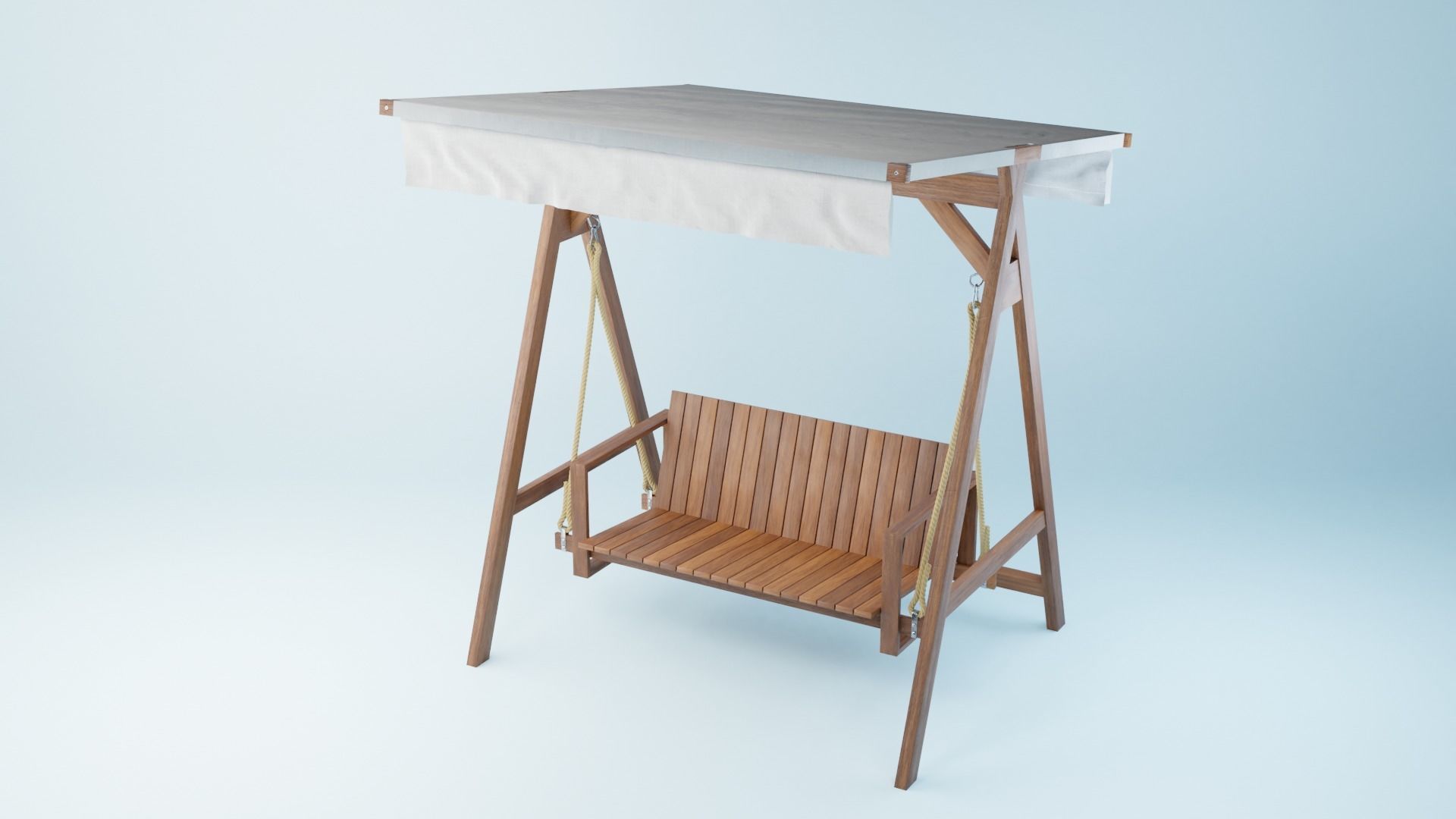 BK set wooden swing chair with canopy Low-poly 3D model_16