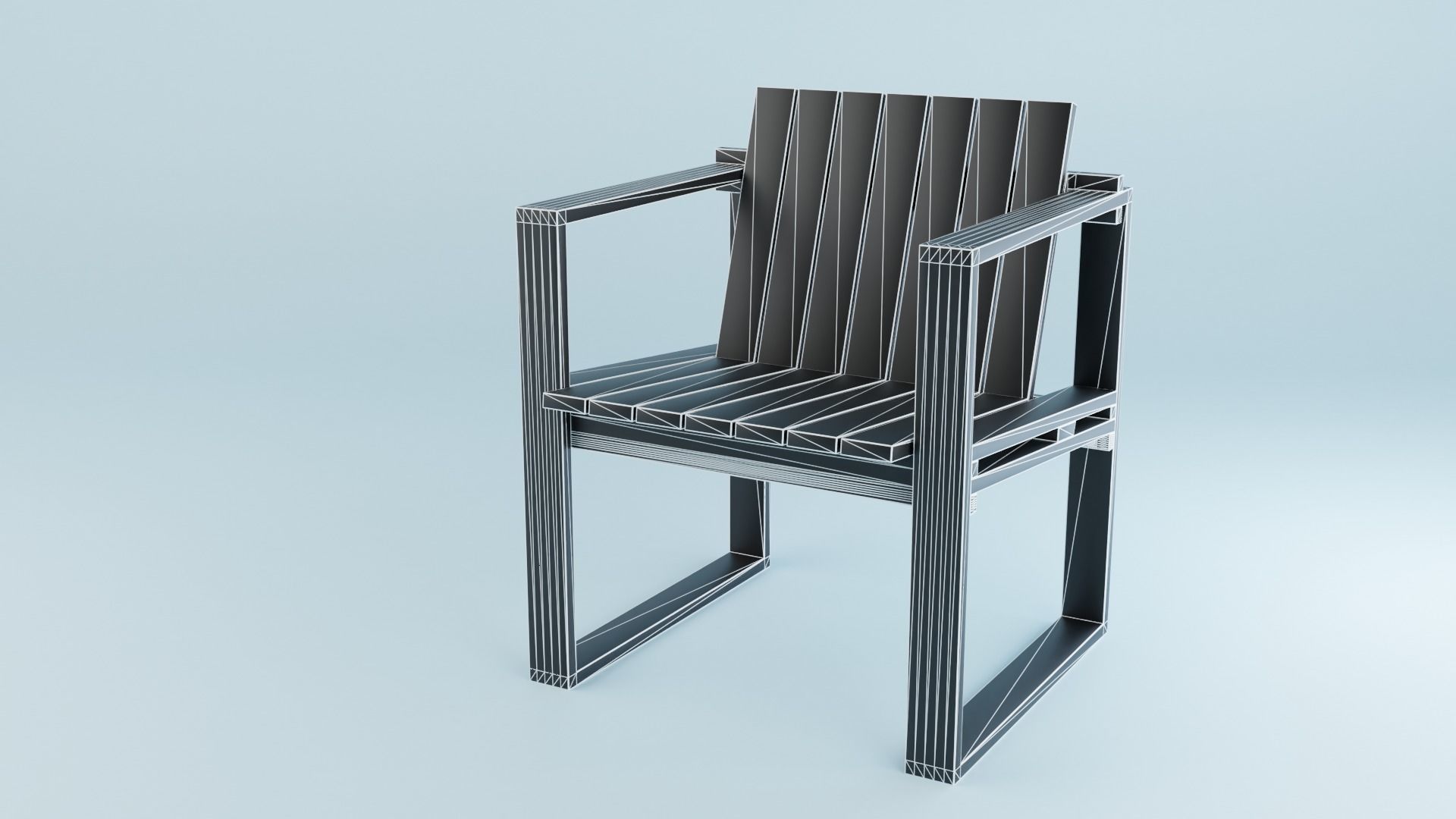 BK set wooden swing chair with canopy Low-poly 3D model_6