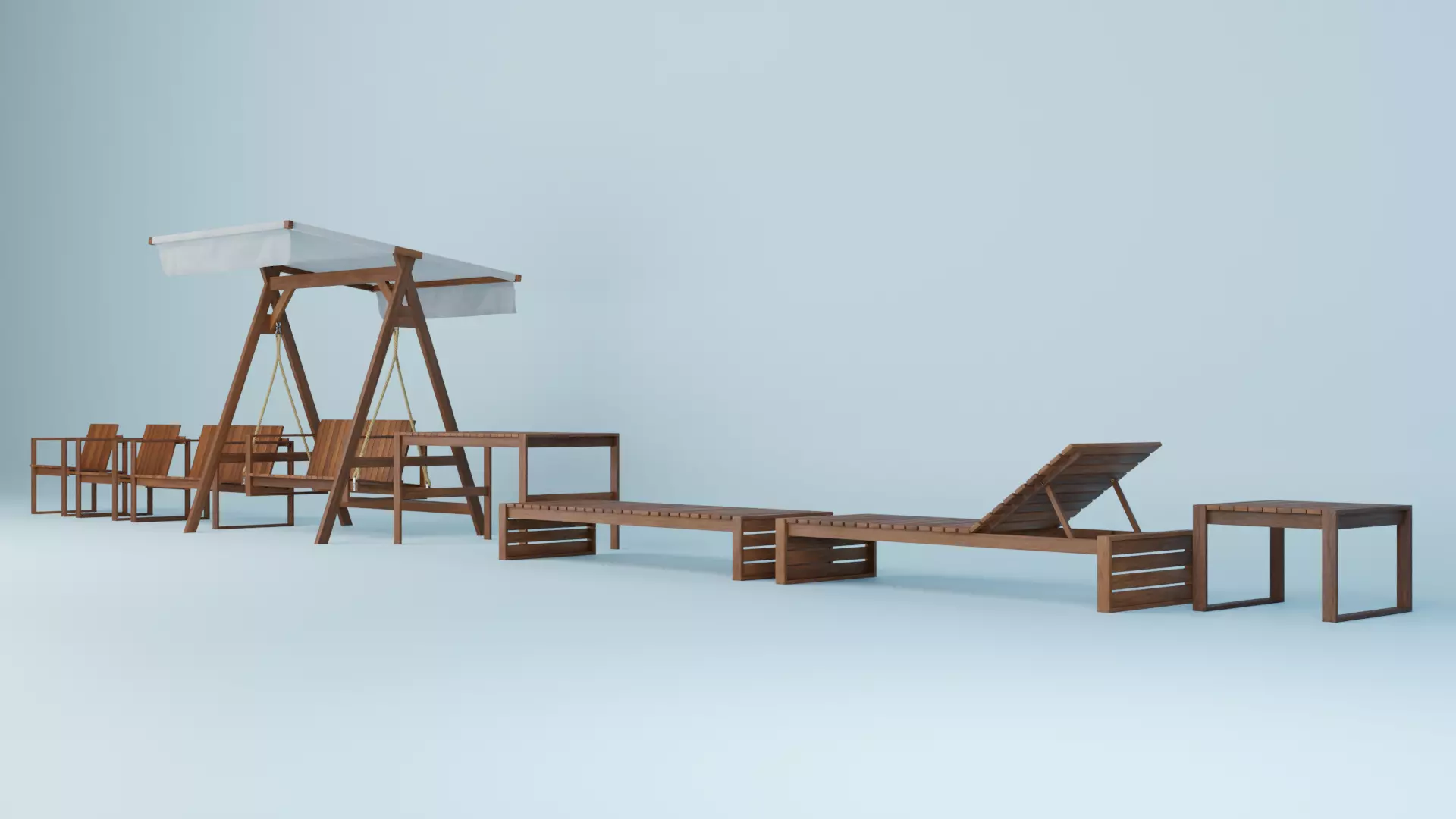 BK set wooden swing chair with canopy Low-poly 3D model_0