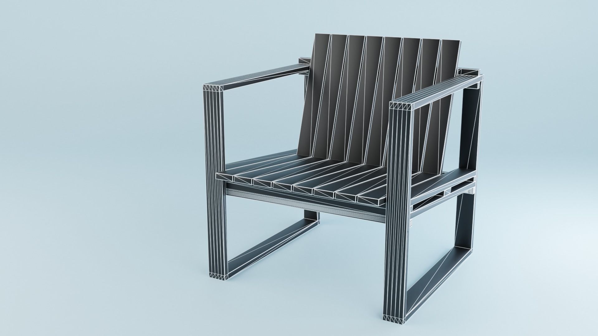 BK set wooden swing chair with canopy Low-poly 3D model_10