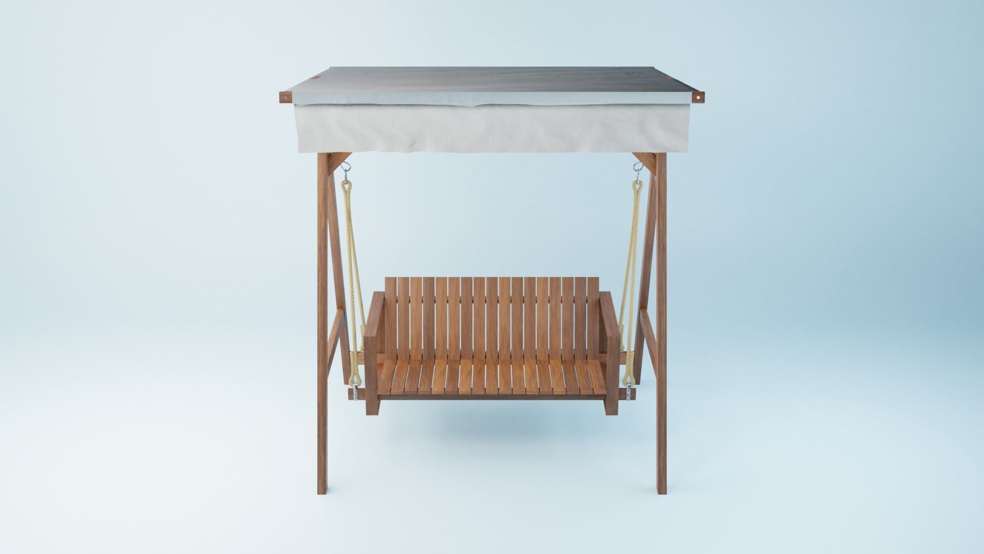 BK set wooden swing chair with canopy Low-poly 3D model_15
