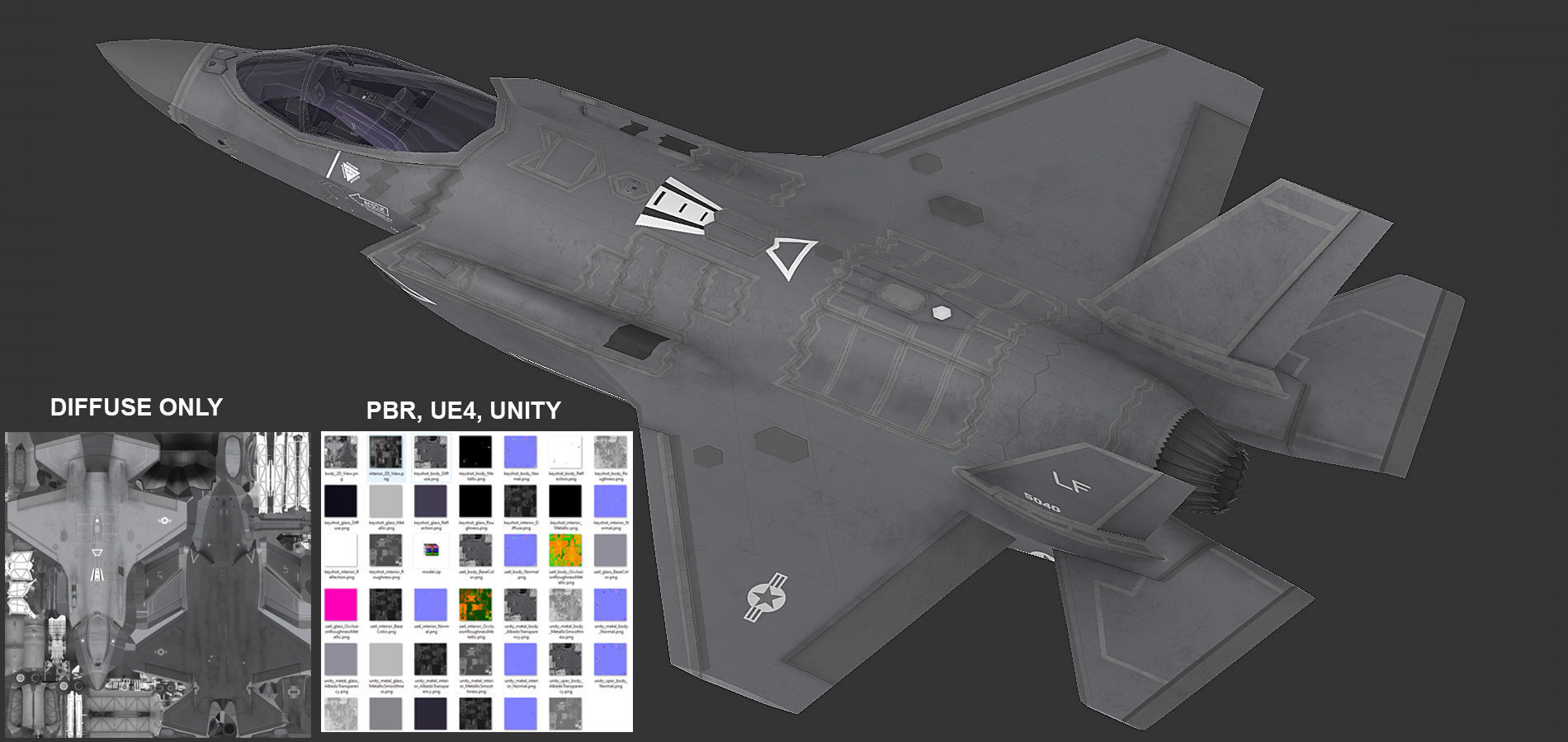 F35 A fighter jet flying in air Low-poly 3D model_3
