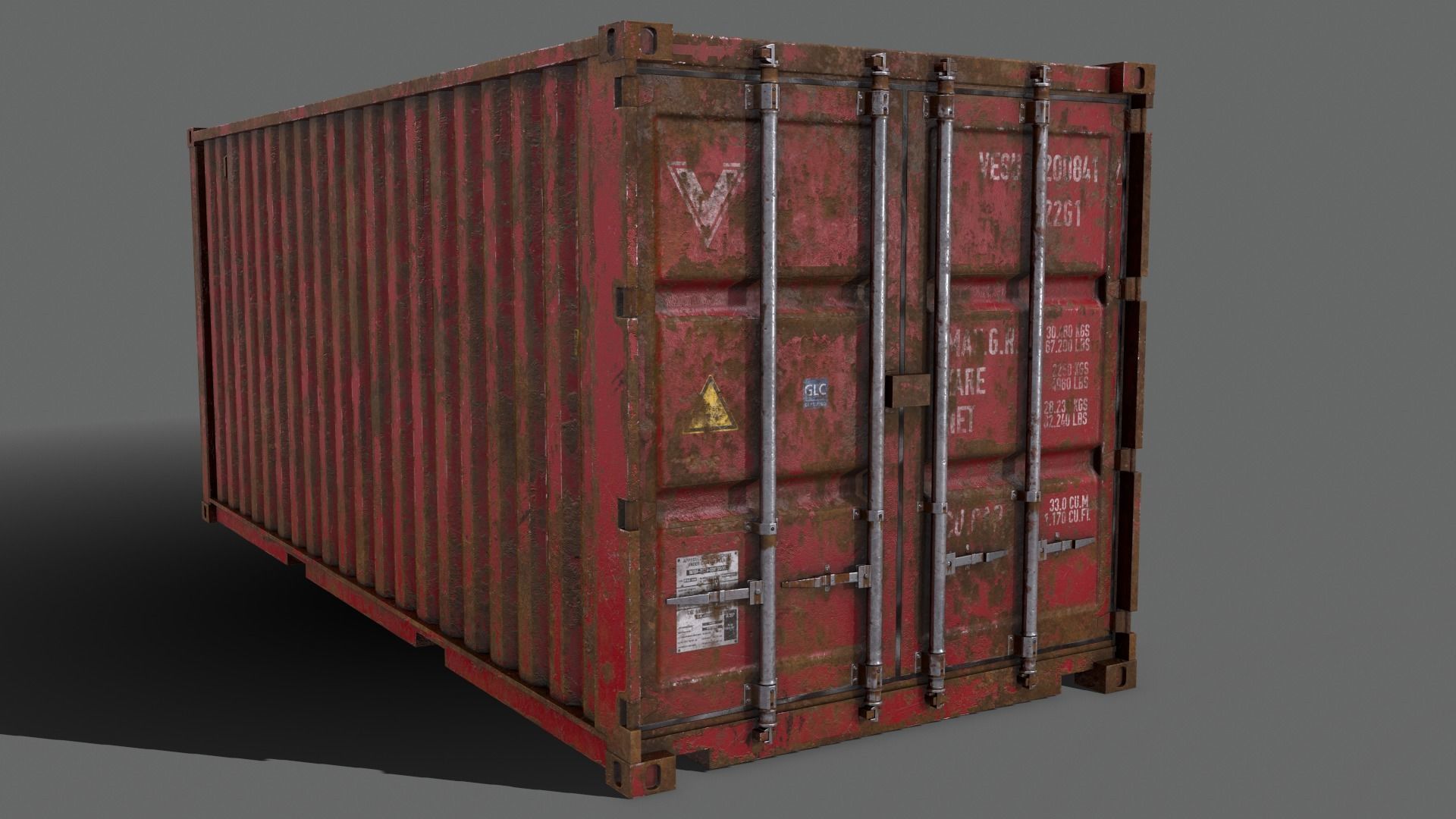 PBR 20 ft Shipping Cargo Container Version 2 - Red Low-poly 3D model_7