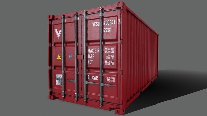 PBR 20 ft Shipping Cargo Container Version 2 - Red Low-poly 3D model