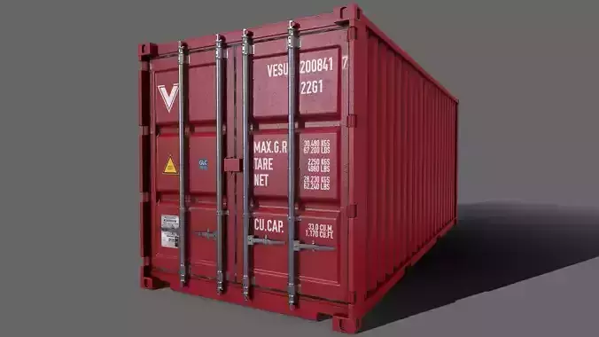 PBR 20 ft Shipping Cargo Container Version 2 - Red Low-poly 3D model