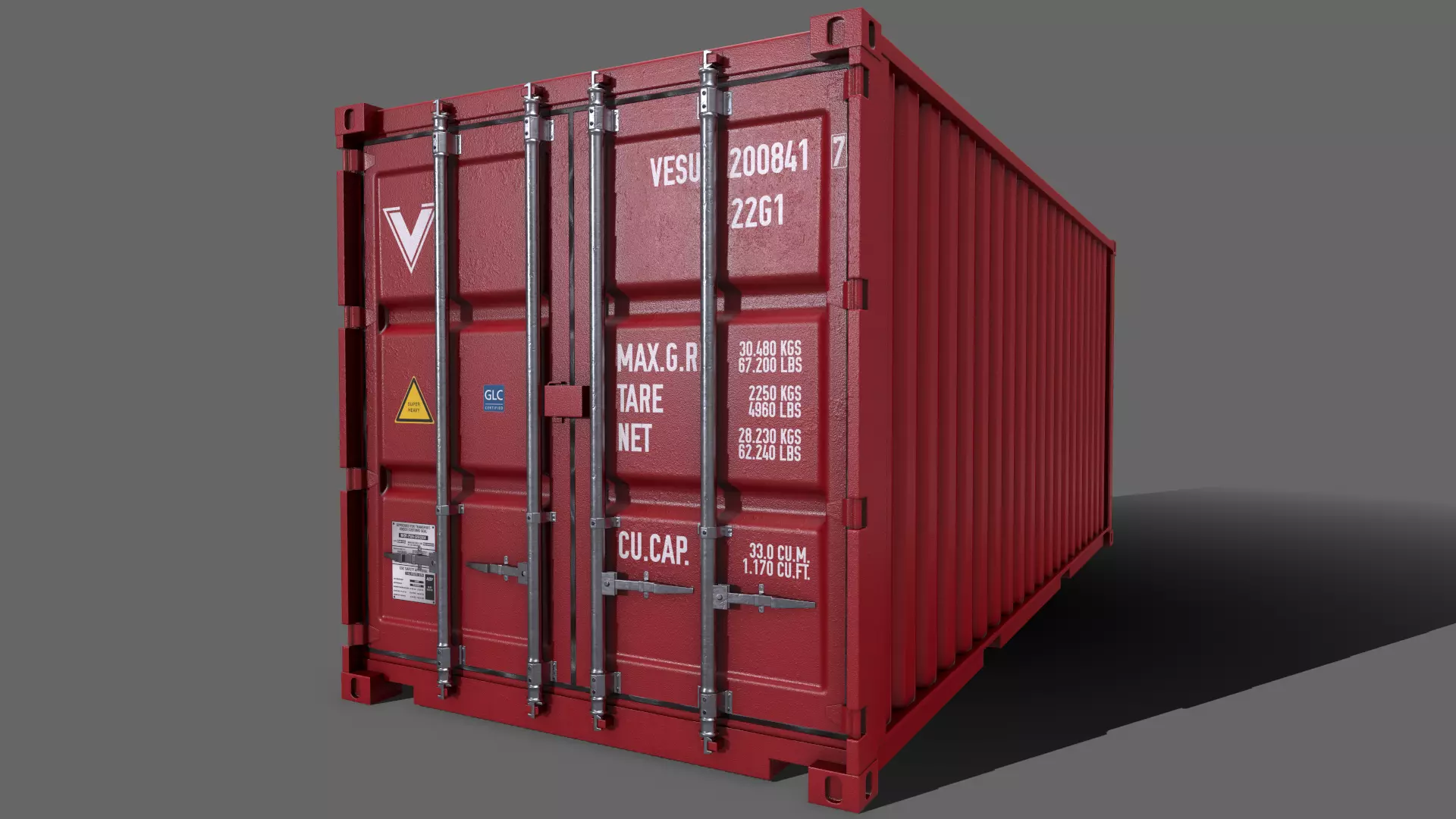 PBR 20 ft Shipping Cargo Container Version 2 - Red Low-poly 3D model_0