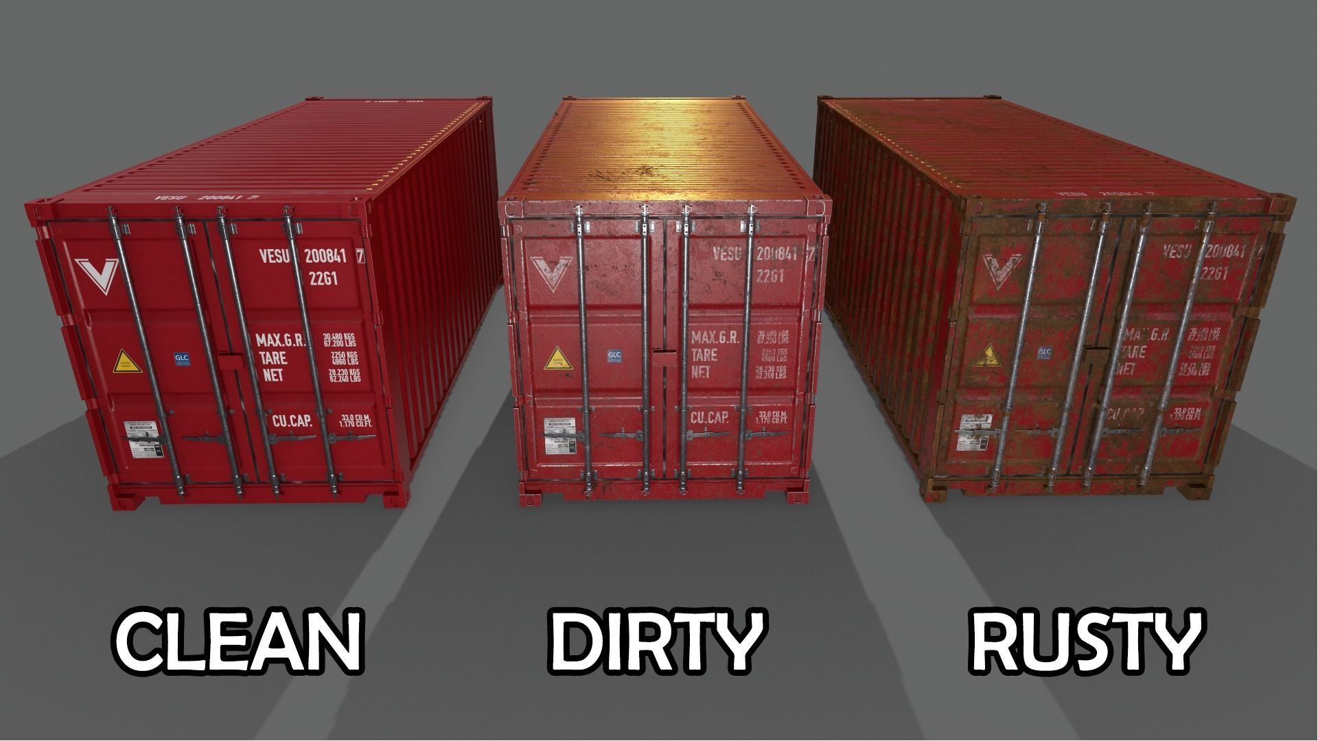 PBR 20 ft Shipping Cargo Container Version 2 - Red Low-poly 3D model_3