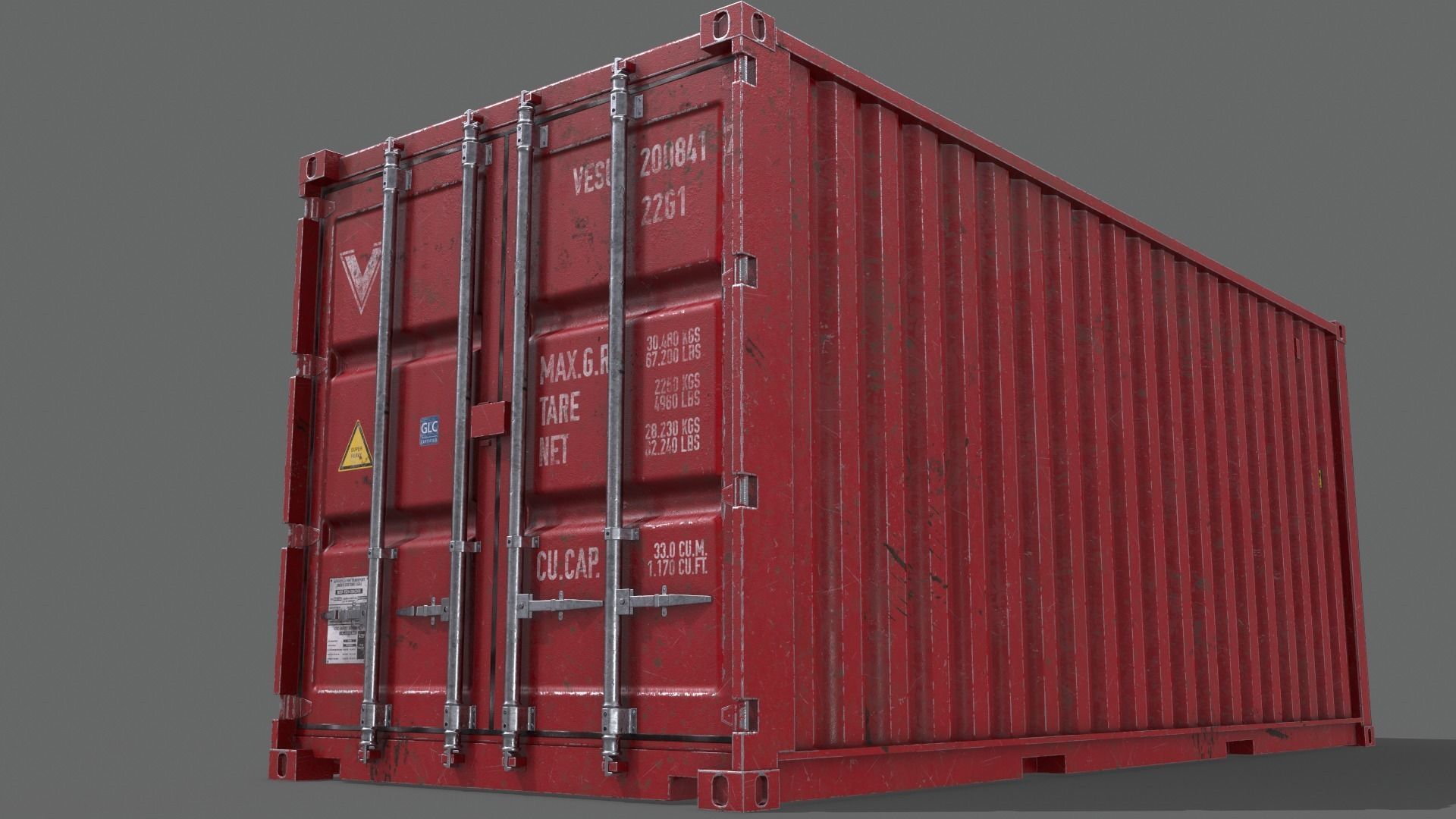 PBR 20 ft Shipping Cargo Container Version 2 - Red Low-poly 3D model_18