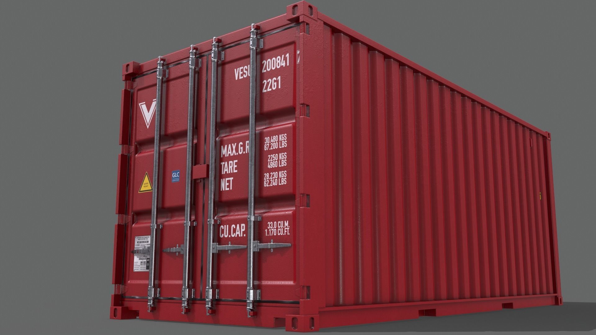 PBR 20 ft Shipping Cargo Container Version 2 - Red Low-poly 3D model_17