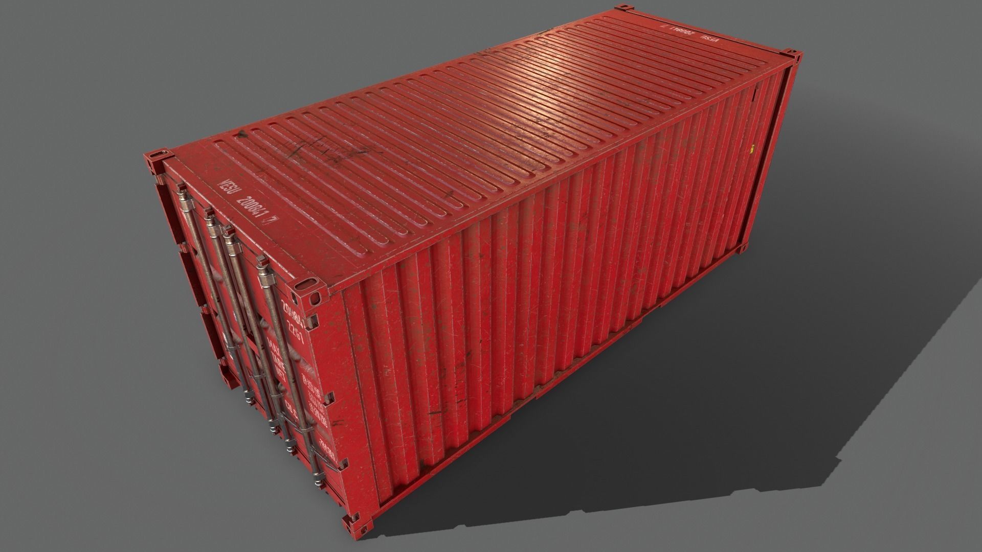 PBR 20 ft Shipping Cargo Container Version 2 - Red Low-poly 3D model_15