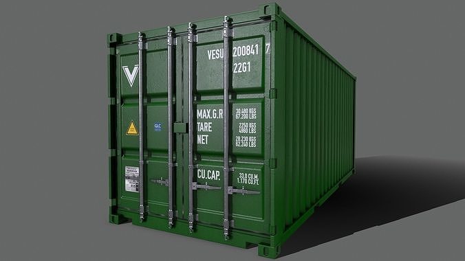 PBR 20 ft Shipping Cargo Container Version 2 - Green Low-poly 3D model