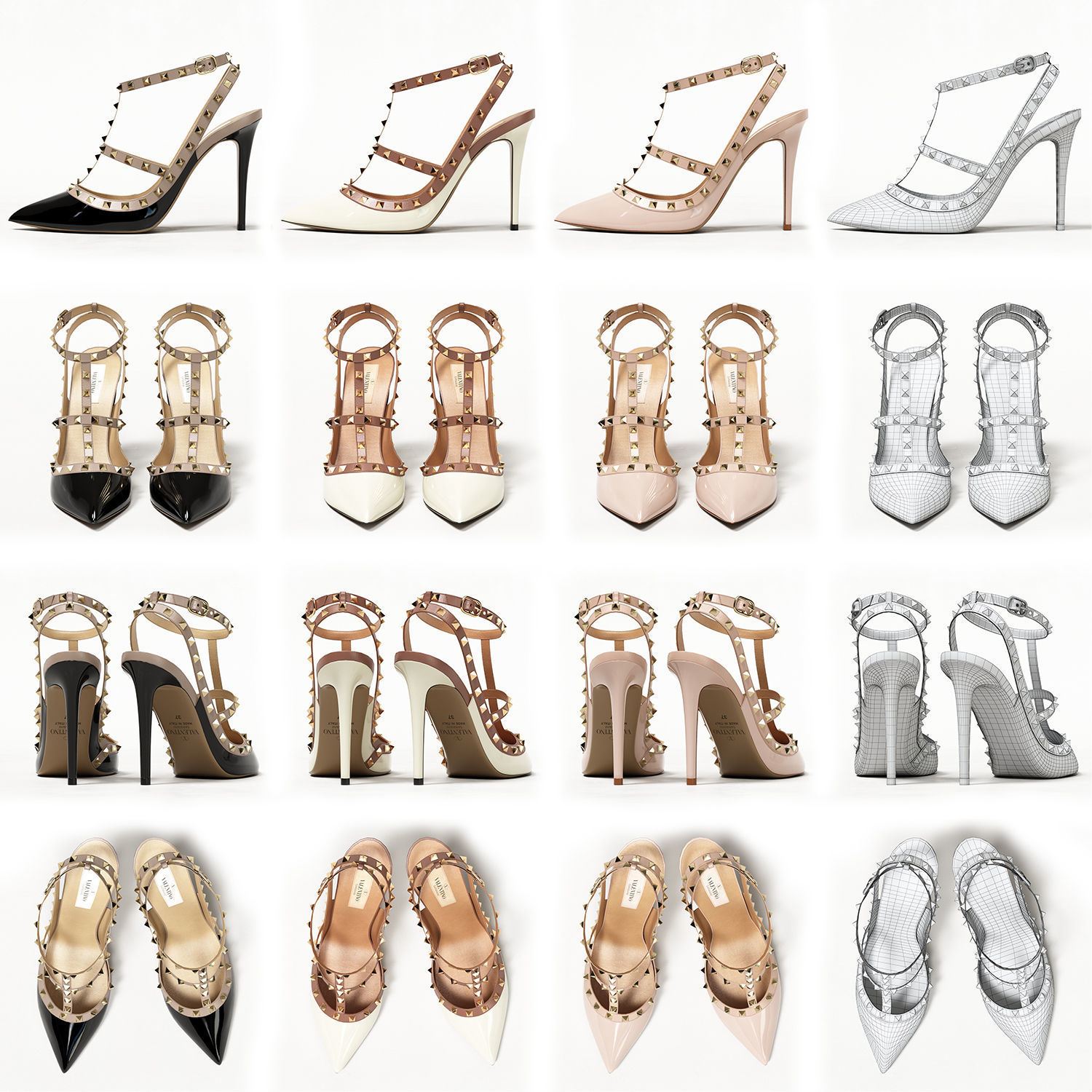 Valentino Patent Rockstud Caged High Heels Low-poly 3D model_1
