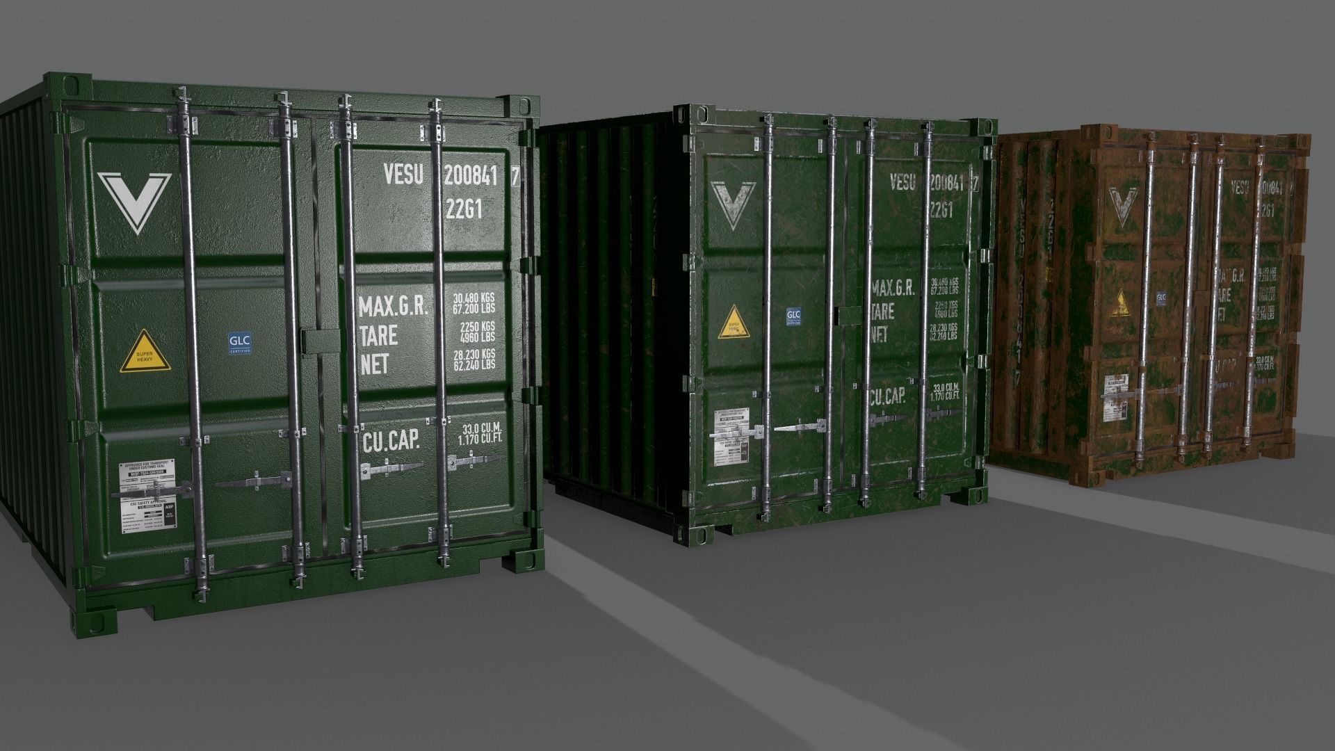 PBR 20 ft Shipping Cargo Container Version 2 - Green Dark Low-poly 3D model_4