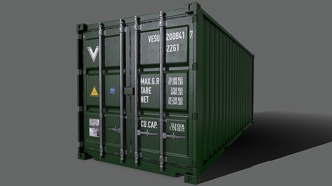 PBR 20 ft Shipping Cargo Container Version 2 - Green Dark Low-poly 3D model