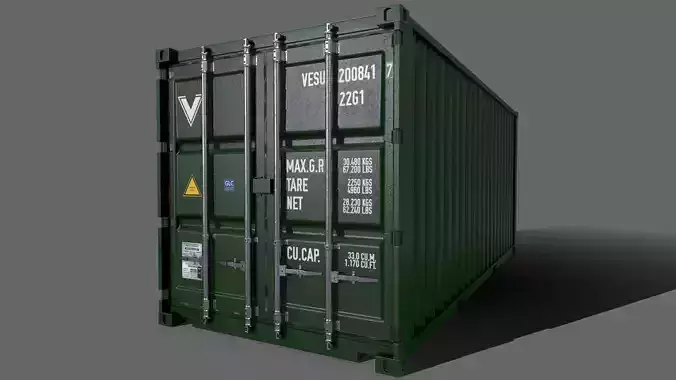PBR 20 ft Shipping Cargo Container Version 2 - Green Dark Low-poly 3D model