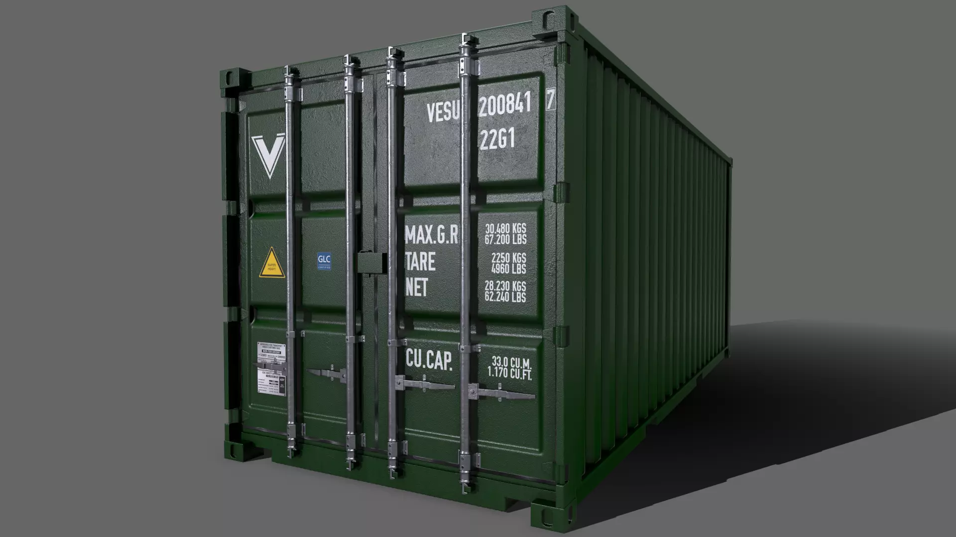 PBR 20 ft Shipping Cargo Container Version 2 - Green Dark Low-poly 3D model_0