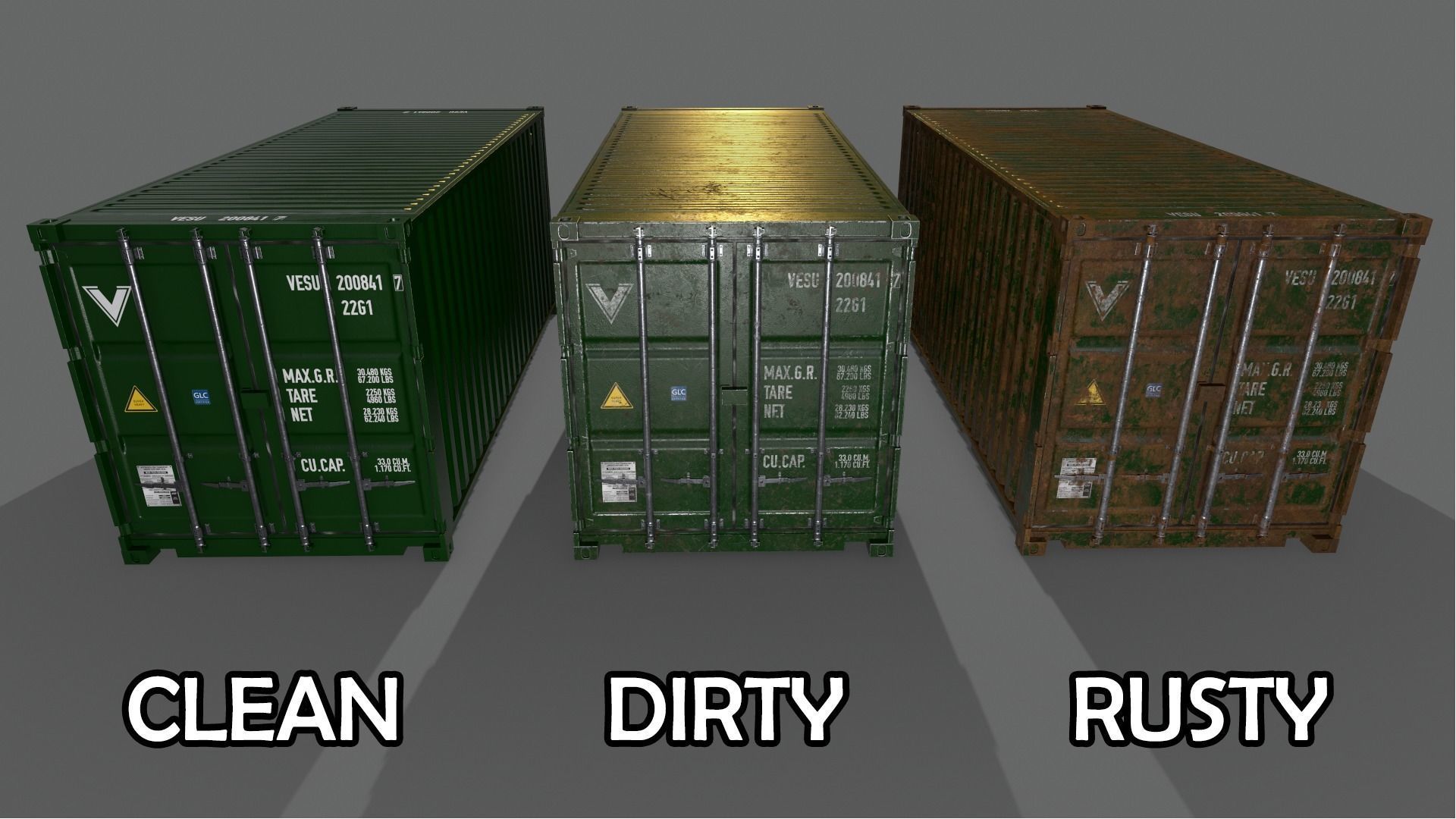 PBR 20 ft Shipping Cargo Container Version 2 - Green Dark Low-poly 3D model_3