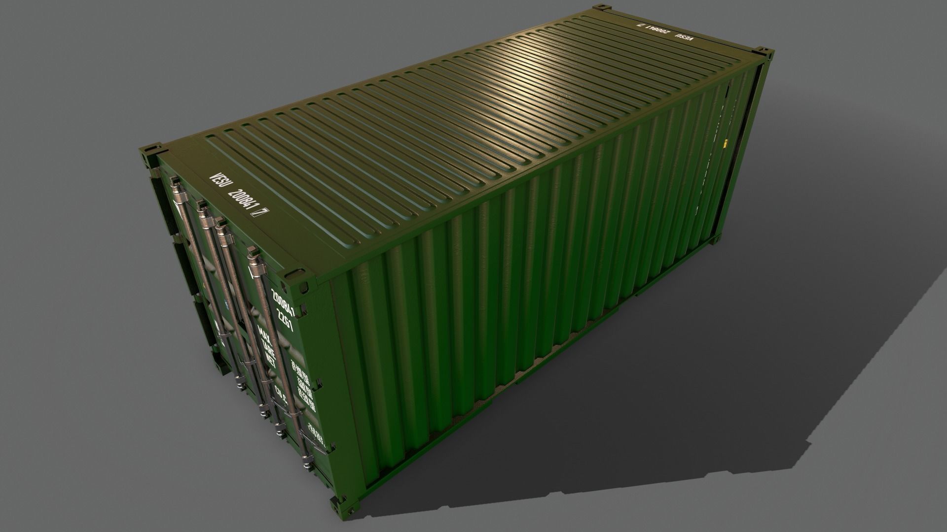 PBR 20 ft Shipping Cargo Container Version 2 - Green Dark Low-poly 3D model_14