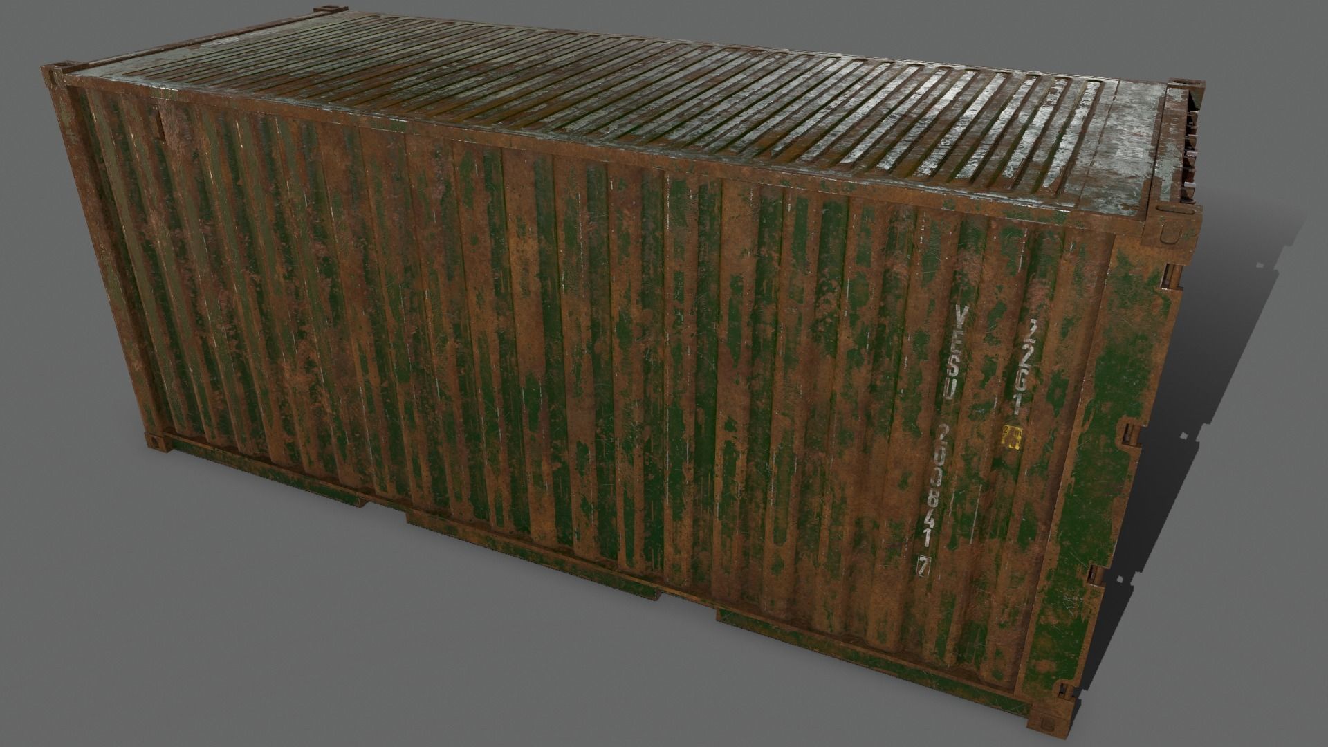 PBR 20 ft Shipping Cargo Container Version 2 - Green Dark Low-poly 3D model_10