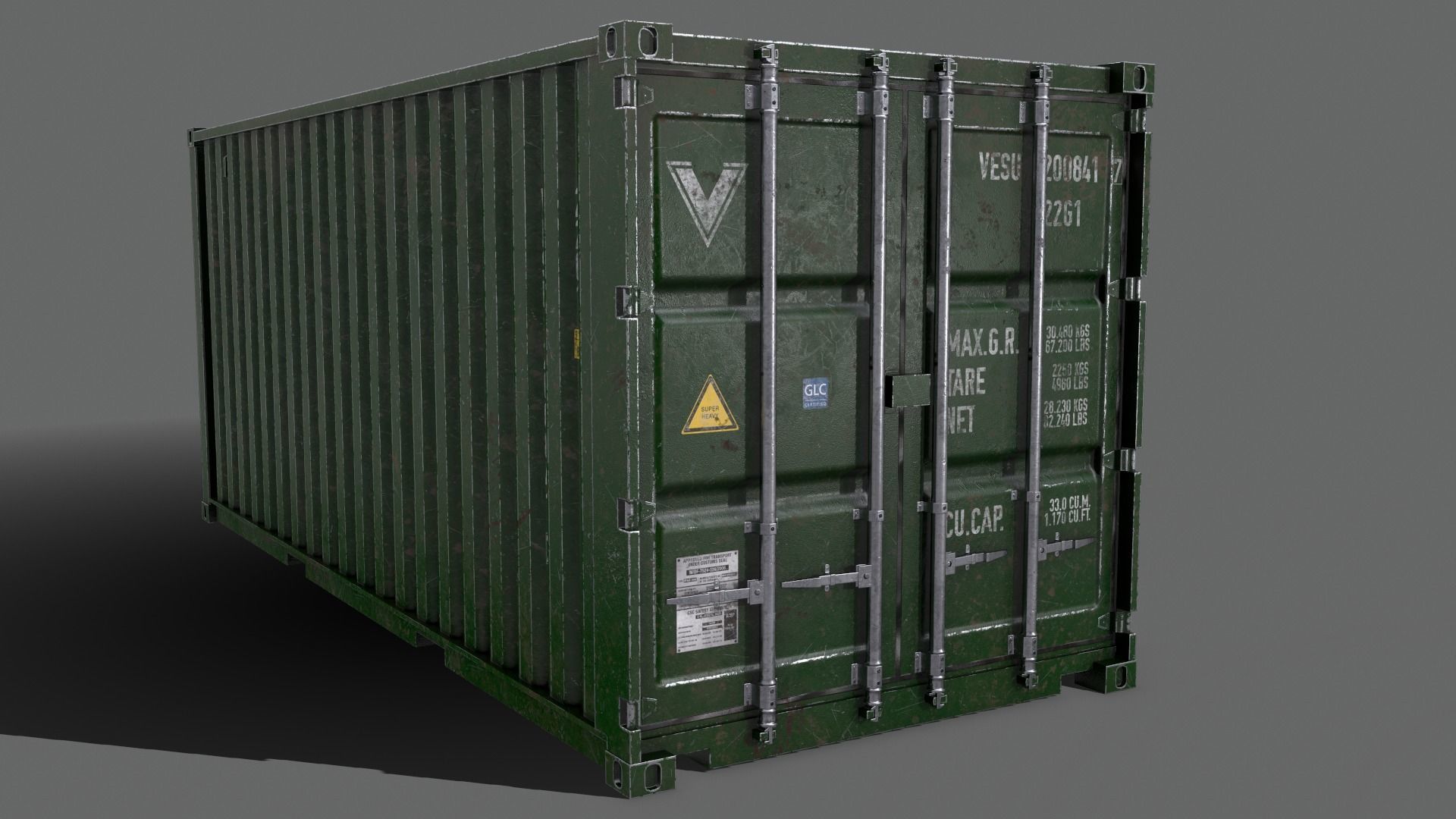PBR 20 ft Shipping Cargo Container Version 2 - Green Dark Low-poly 3D model_6