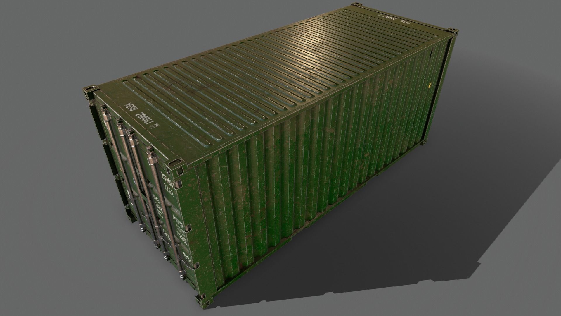 PBR 20 ft Shipping Cargo Container Version 2 - Green Dark Low-poly 3D model_15