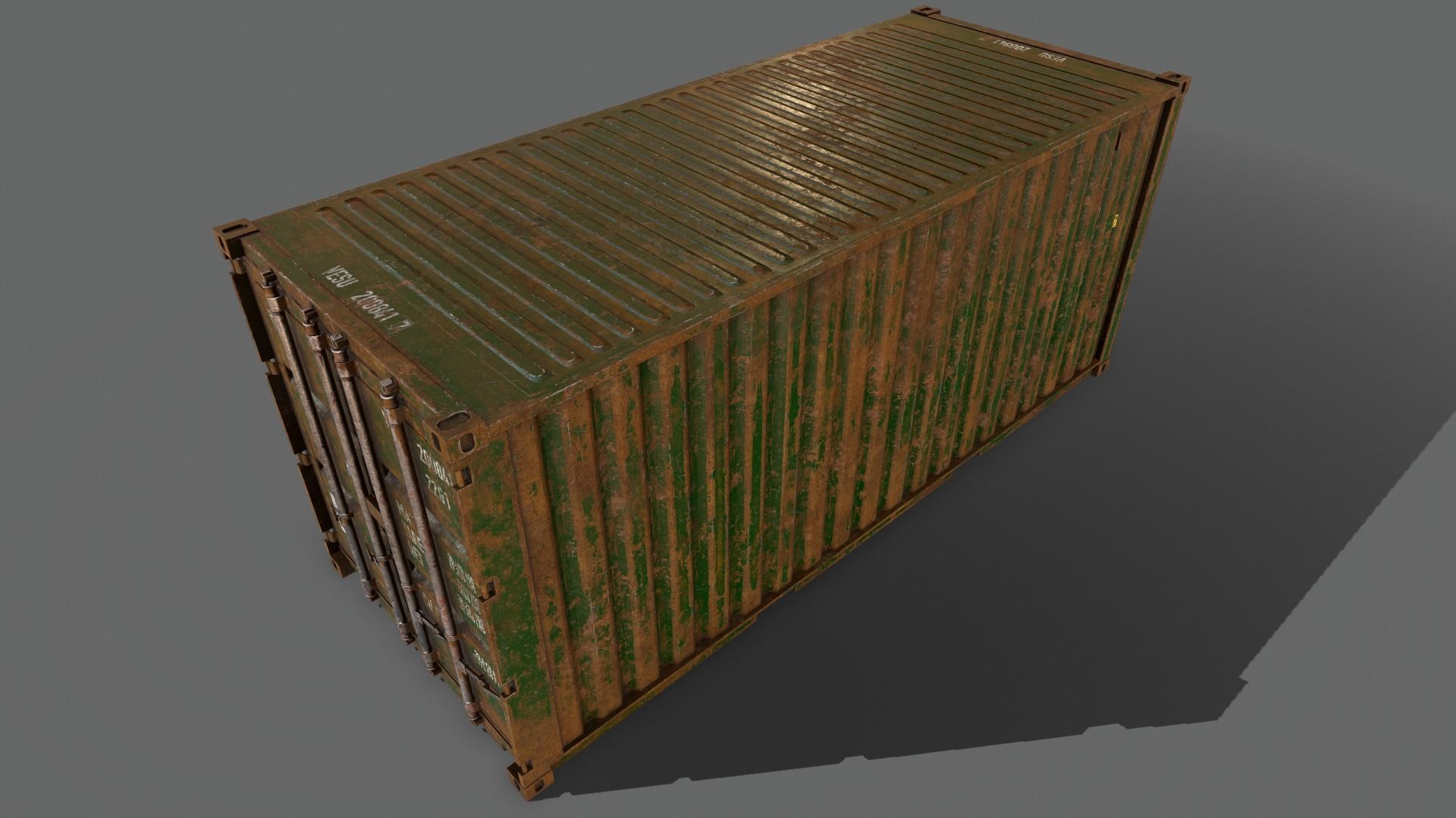 PBR 20 ft Shipping Cargo Container Version 2 - Green Dark Low-poly 3D model_16