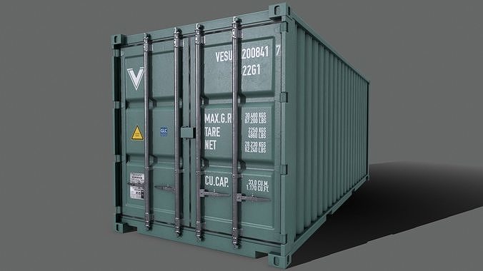 PBR 20 ft Shipping Cargo Container Version 2 - Green Light Low-poly 3D model