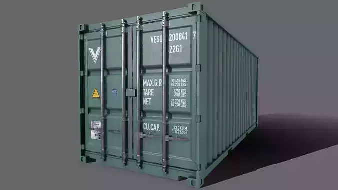 PBR 20 ft Shipping Cargo Container Version 2 - Green Light Low-poly 3D model