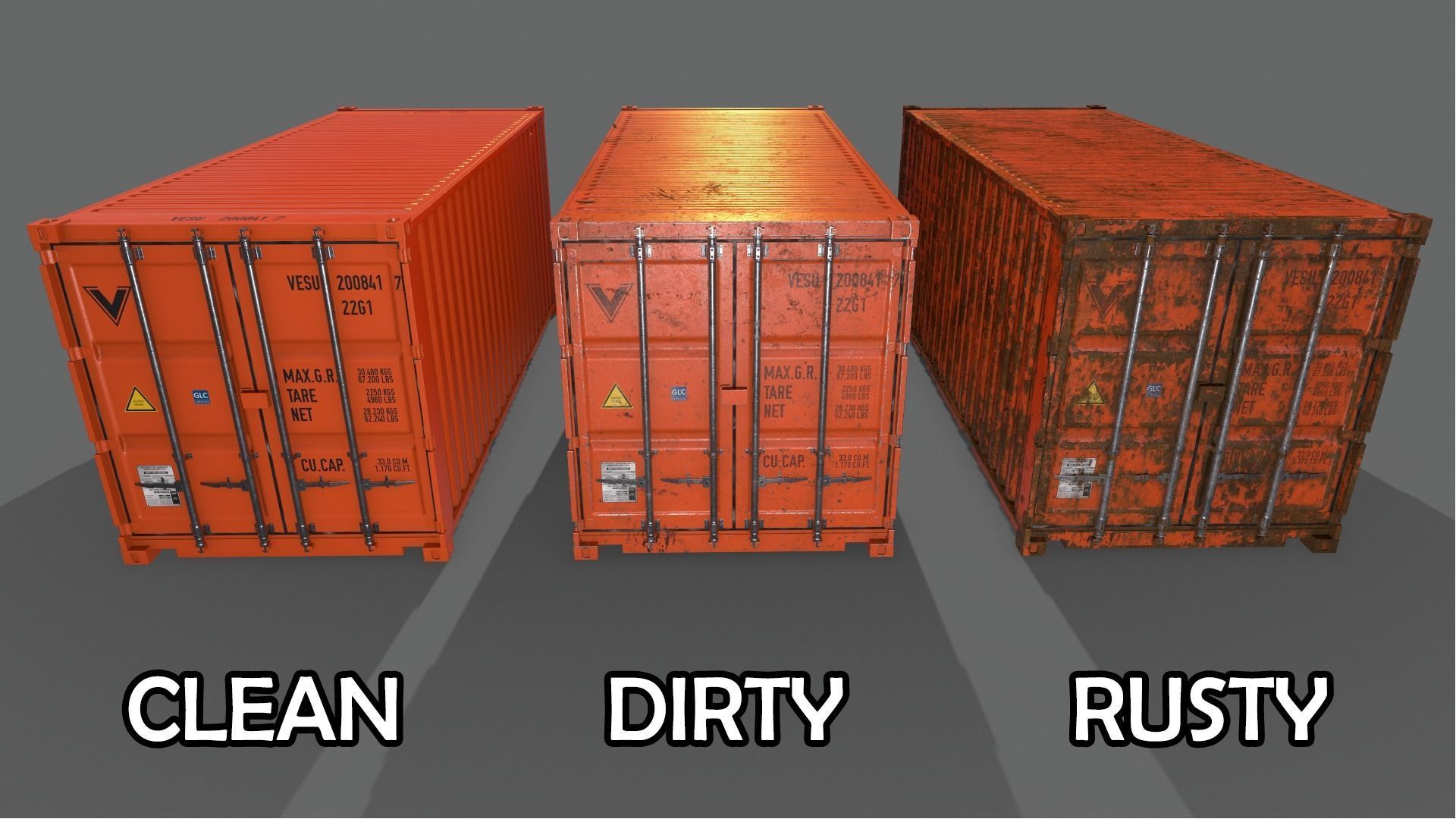 PBR 20 ft Shipping Cargo Container Version 2 - Orange Low-poly 3D model_3