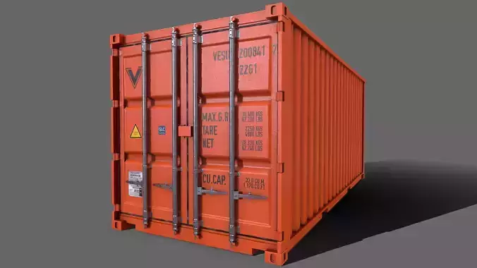 PBR 20 ft Shipping Cargo Container Version 2 - Orange Low-poly 3D model