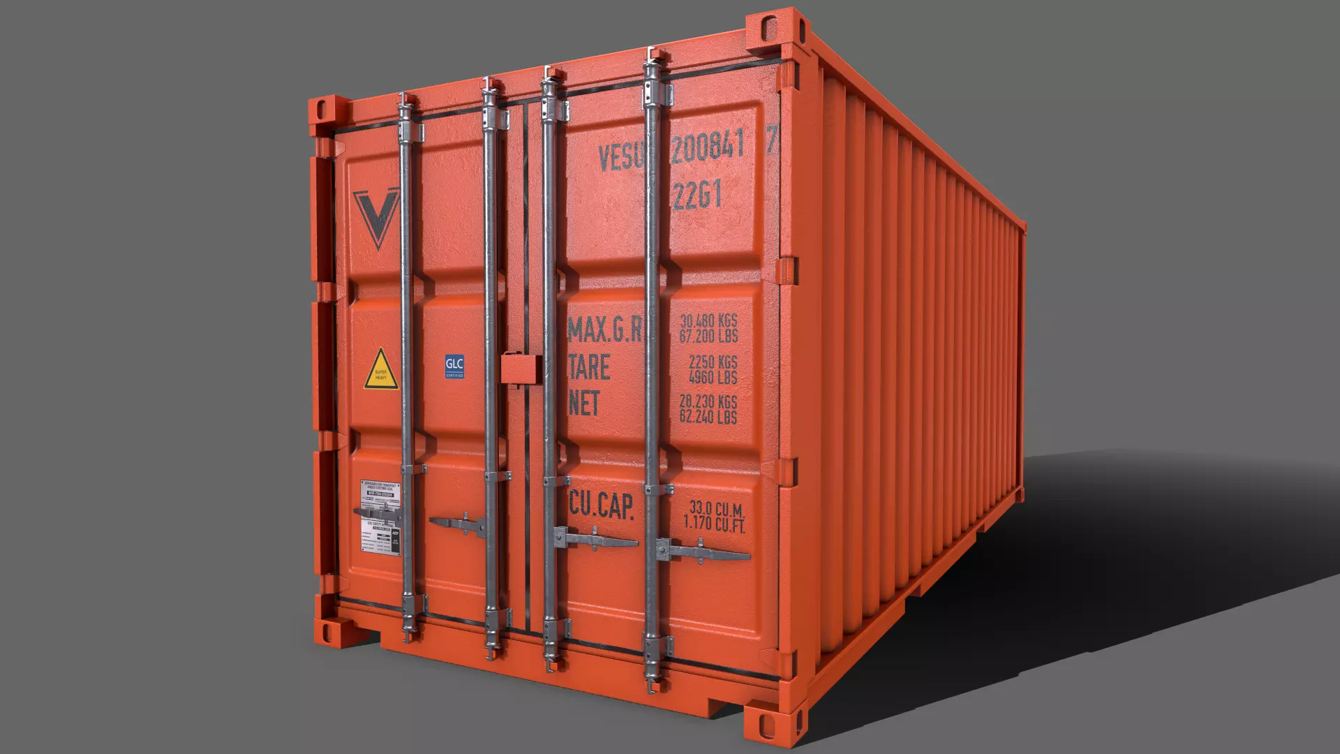 PBR 20 ft Shipping Cargo Container Version 2 - Orange Low-poly 3D model_0