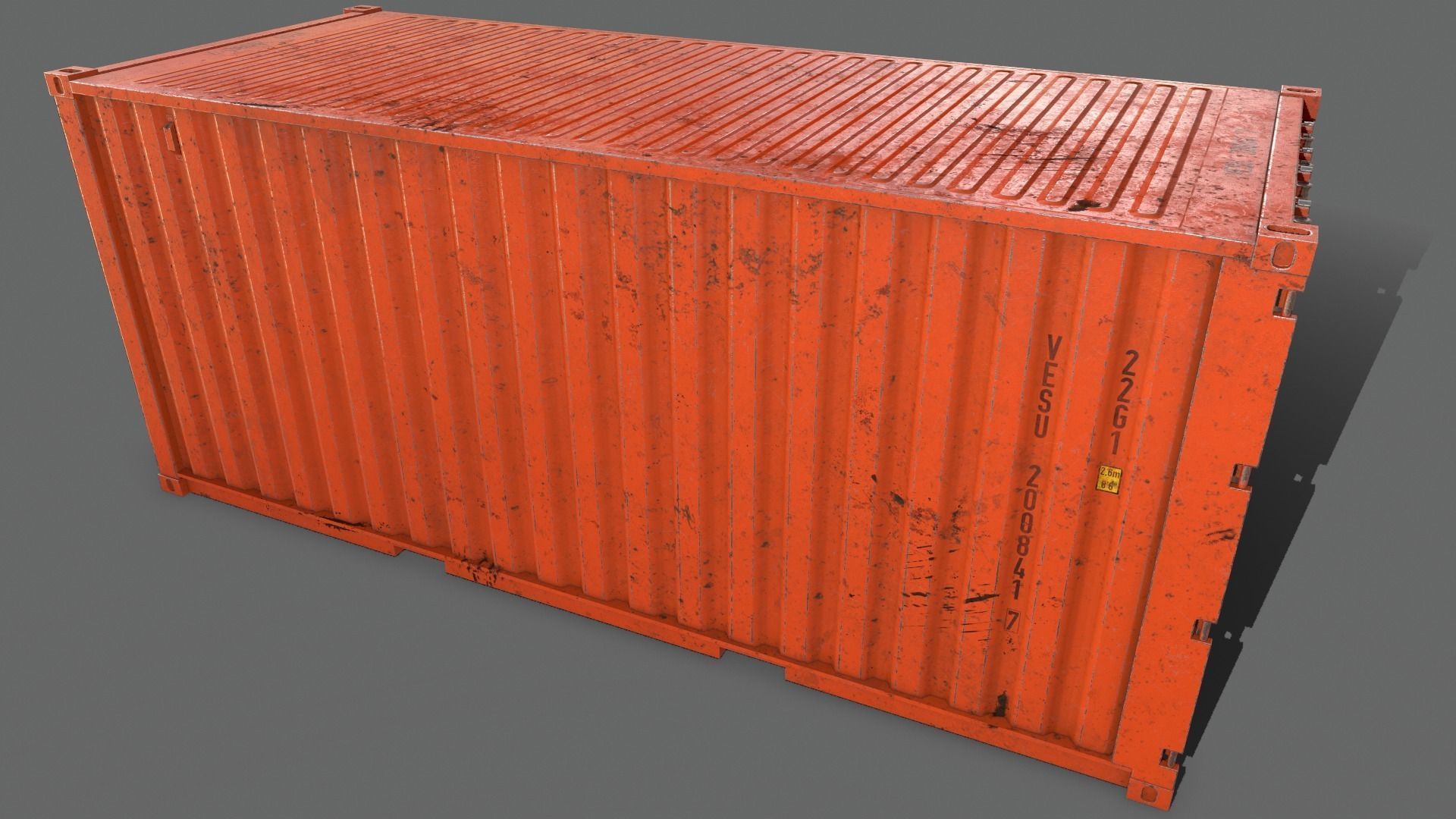 PBR 20 ft Shipping Cargo Container Version 2 - Orange Low-poly 3D model_9