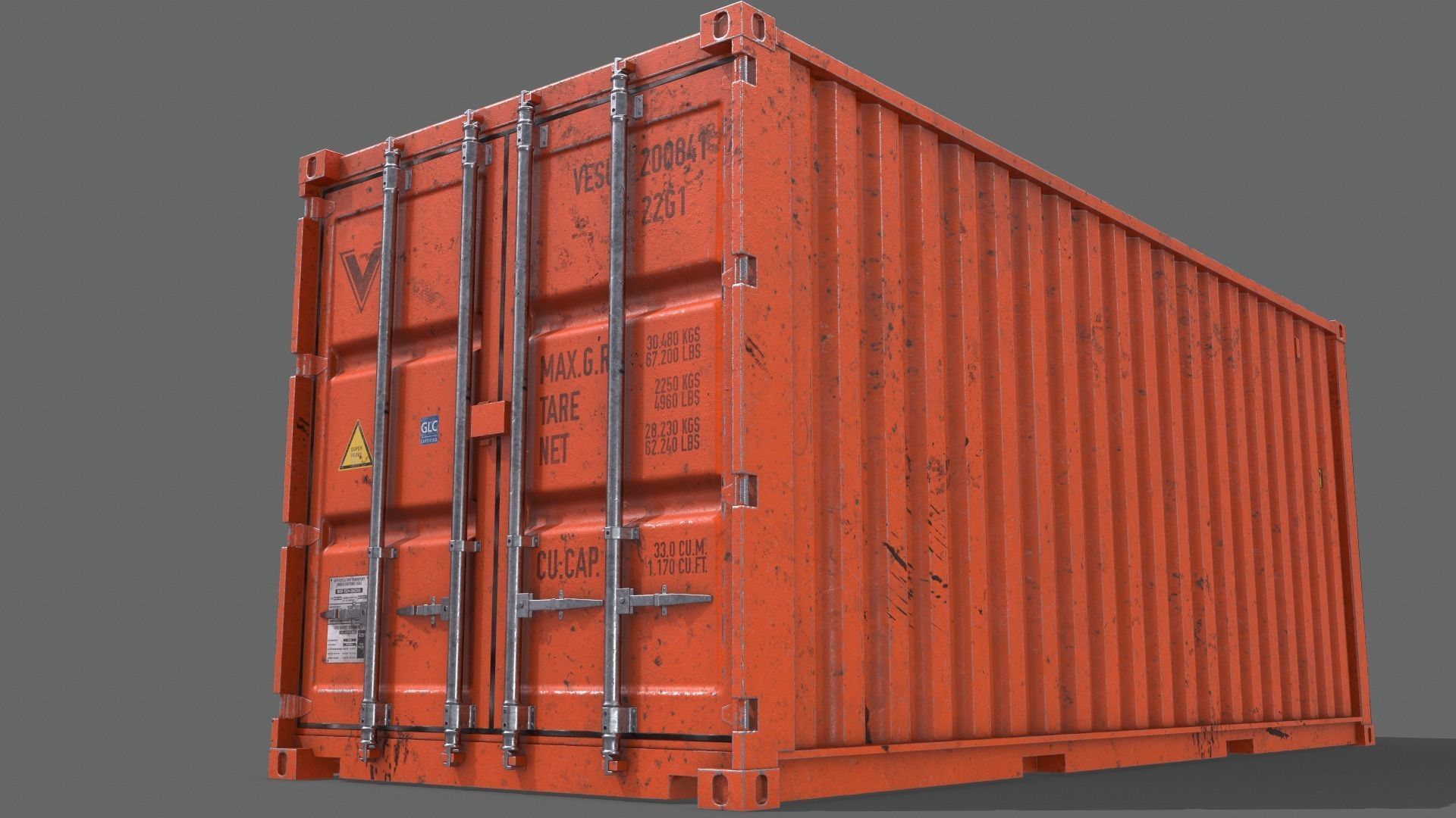 PBR 20 ft Shipping Cargo Container Version 2 - Orange Low-poly 3D model_18