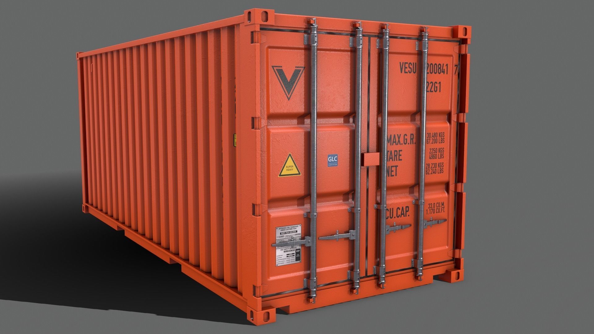 PBR 20 ft Shipping Cargo Container Version 2 - Orange Low-poly 3D model_5