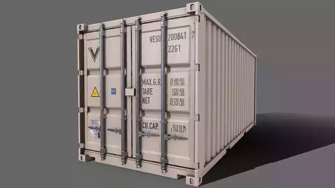 PBR 20 ft Shipping Cargo Container Version 2 - White Low-poly 3D model