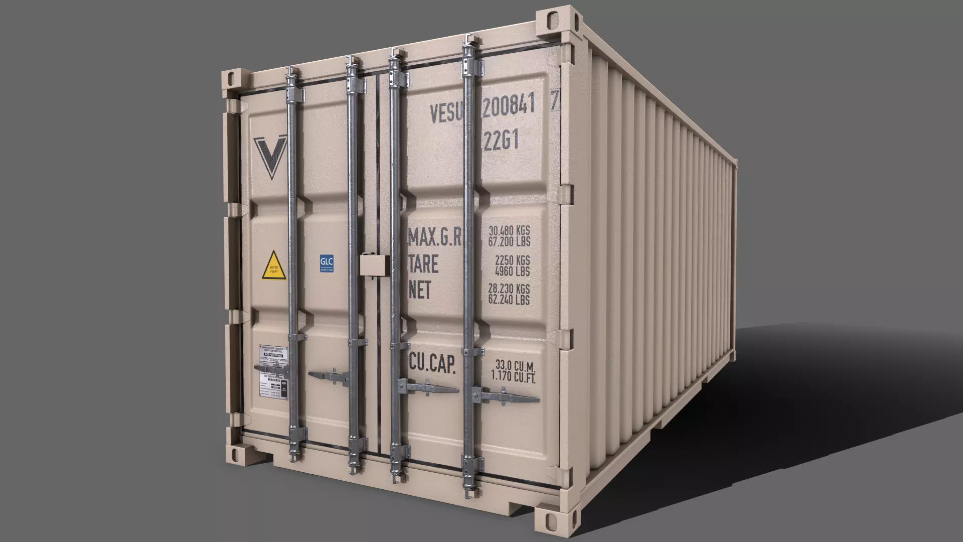 PBR 20 ft Shipping Cargo Container Version 2 - White Low-poly 3D model_0