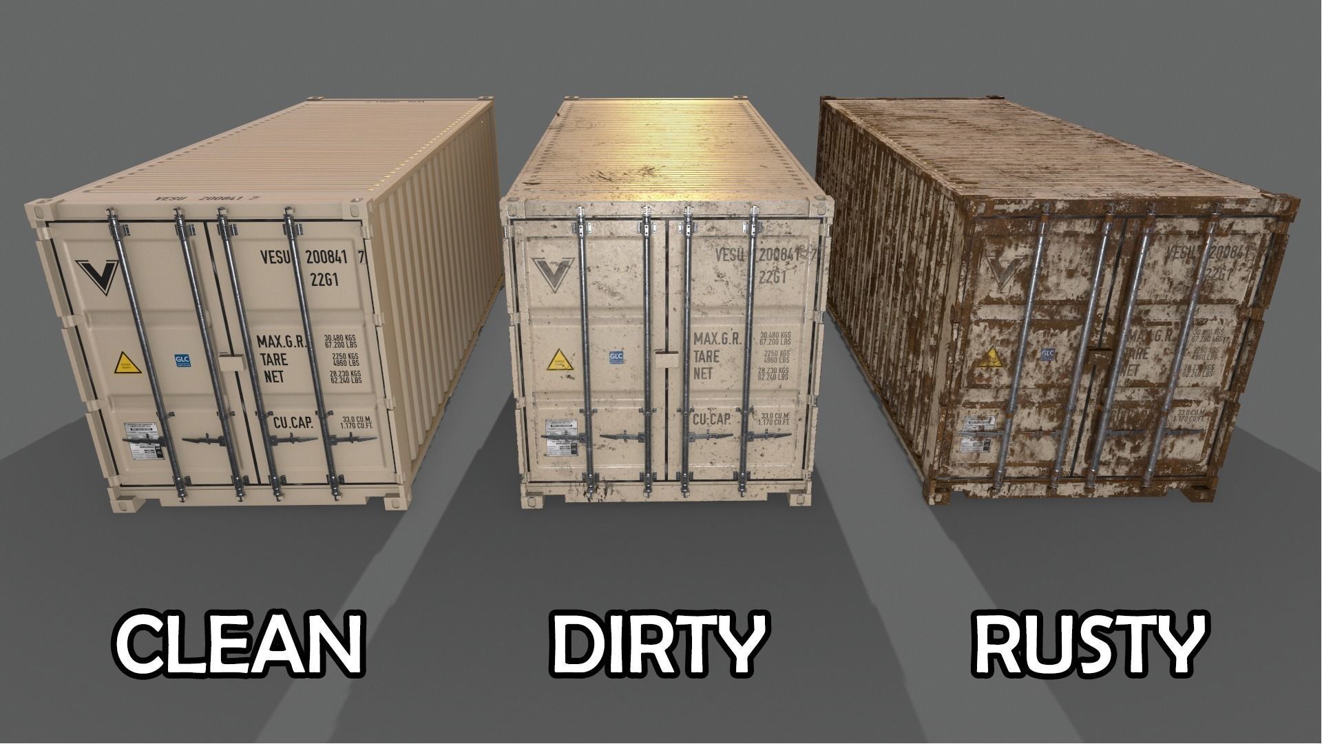 PBR 20 ft Shipping Cargo Container Version 2 - White Low-poly 3D model_3