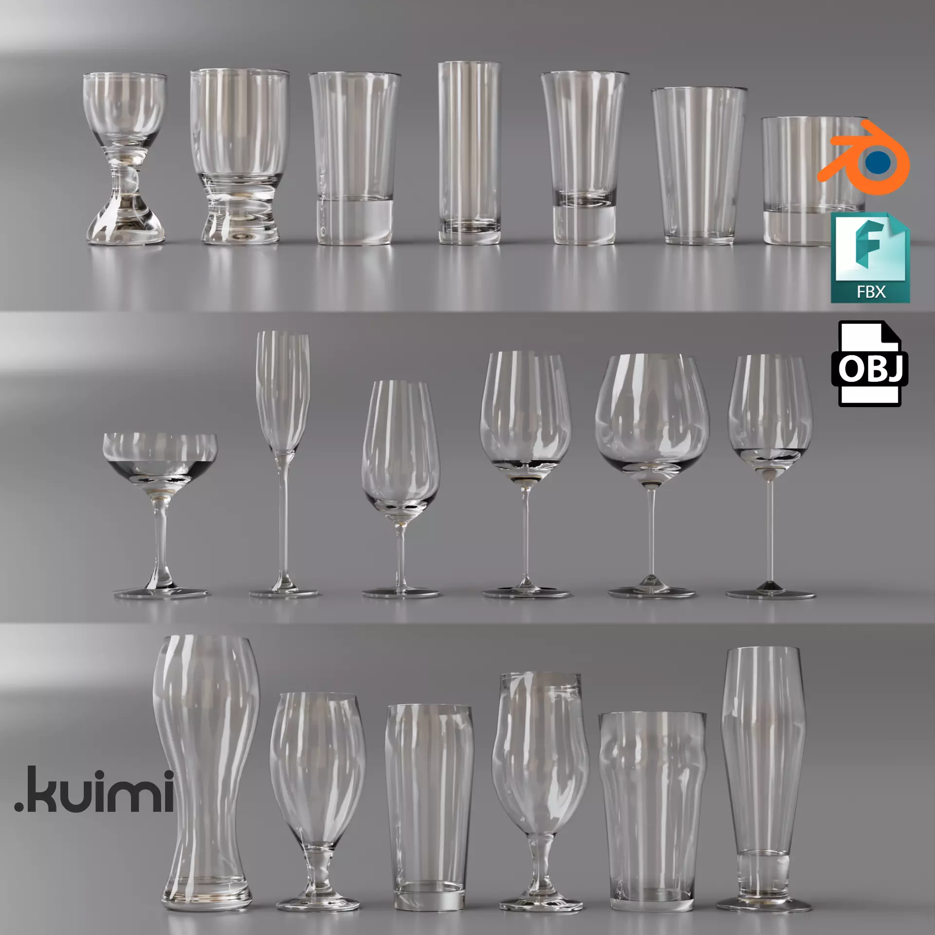 Complete Glasses Set Low-poly 3D model_0